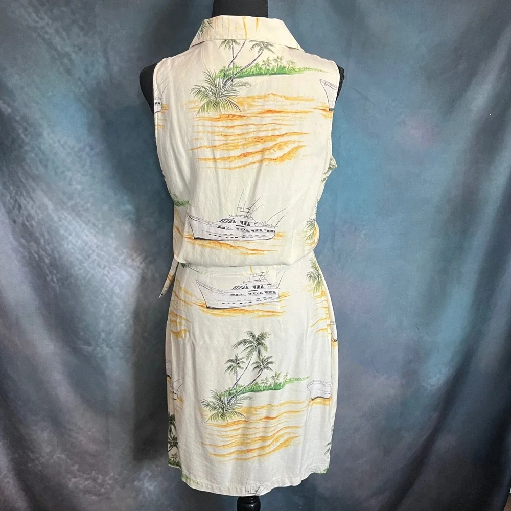 Bahama‎ Cruise Vintage 100% Silk Tropical Yacht Print 2 Piece Set Size Large/12